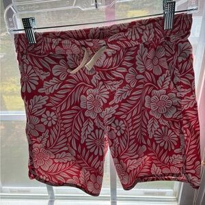 Boys Fair Harbor Red and White Swim Trunks Floral Design